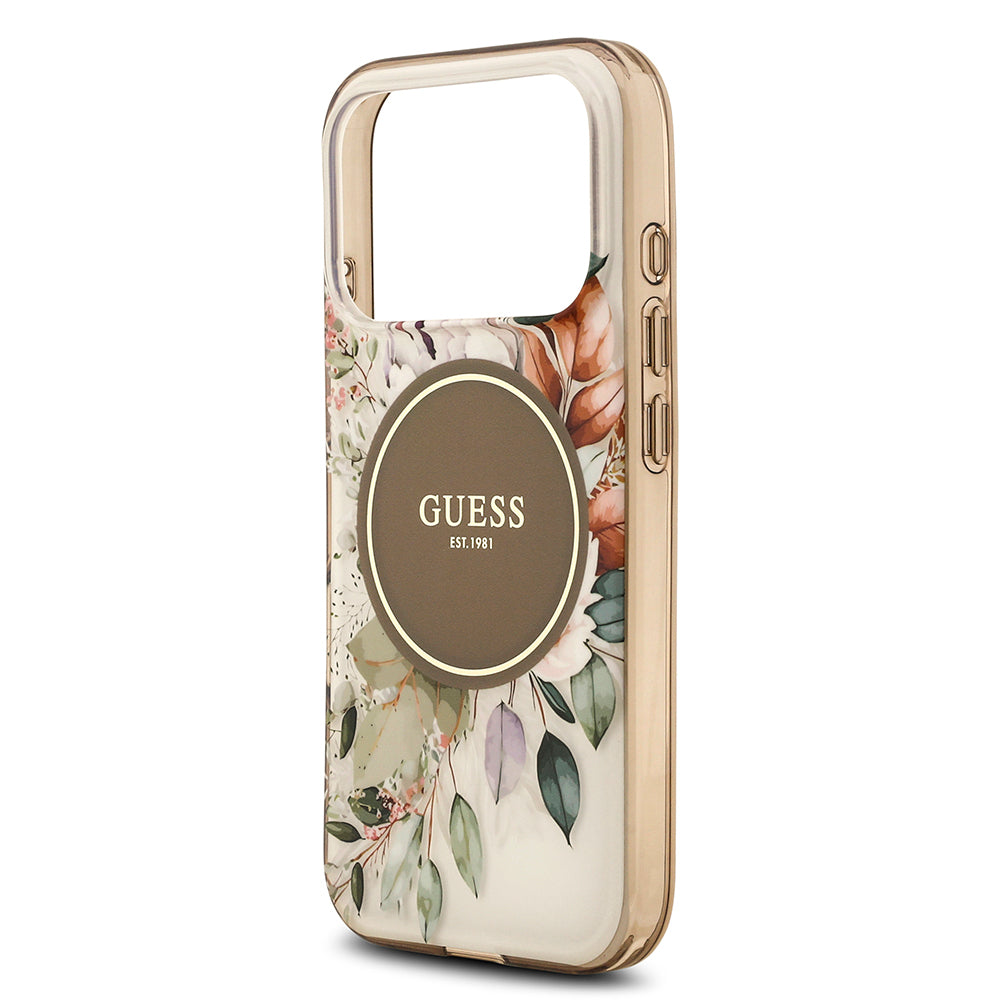 Apple iPhone 17 Pro Kılıf Guess Orjinal Lisanslı M-safe Şarj Özellikli Flower Tonal Circle Kapak Yeşil