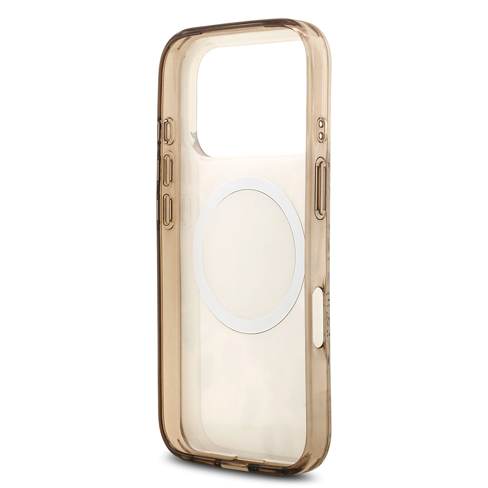 Apple iPhone 17 Pro Kılıf Guess Orjinal Lisanslı M-safe Şarj Özellikli Flower Tonal Circle Kapak Kahverengi