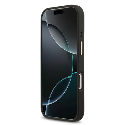 Apple iPhone 17 Pro Kılıf Guess Orjinal Lisanslı M-safe Şarj Özellikli Grained Yazı ve Taşlı 4G Logolu Kapak Kahverengi