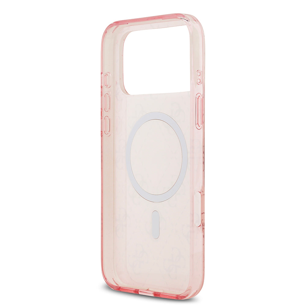 Apple iPhone 17 Pro Kılıf Guess Orjinal Lisanslı M-safe Şarj Özellikli IML Baskılı Klasik Logolu 4G Desenli Kapak Kahverengi