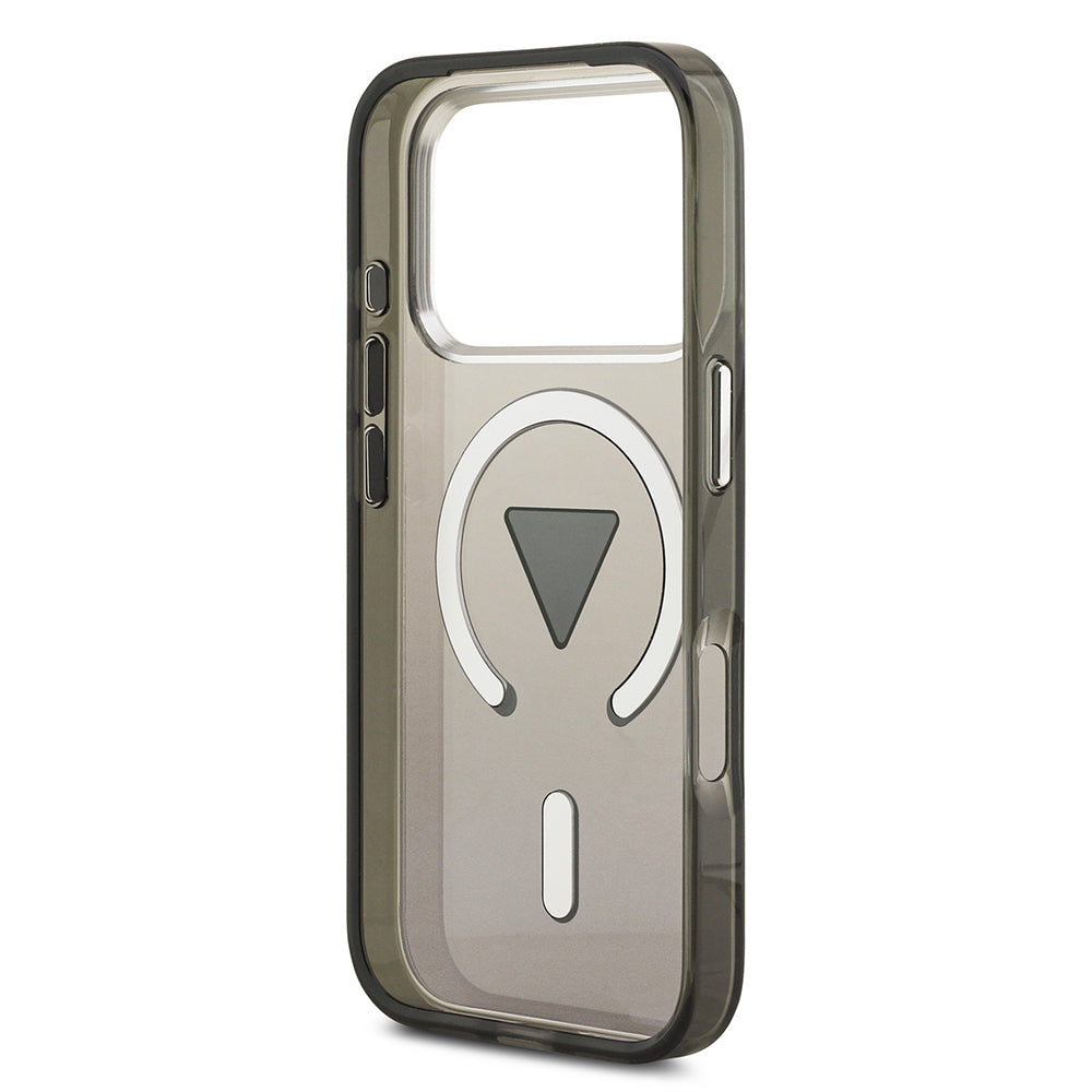 Apple iPhone 17 Pro Kılıf Guess Orjinal Lisanslı M-safe Şarj Özellikli IML Baskılı Üçgen Logolu Metal Kamera Çerçeveli Kapak Şeffaf