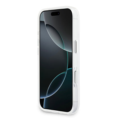 Apple iPhone 17 Pro Kılıf Guess Orjinal Lisanslı M-safe Şarj Özellikli IML Baskılı Üçgen Logolu Metal Kamera Çerçeveli Kapak Şeffaf