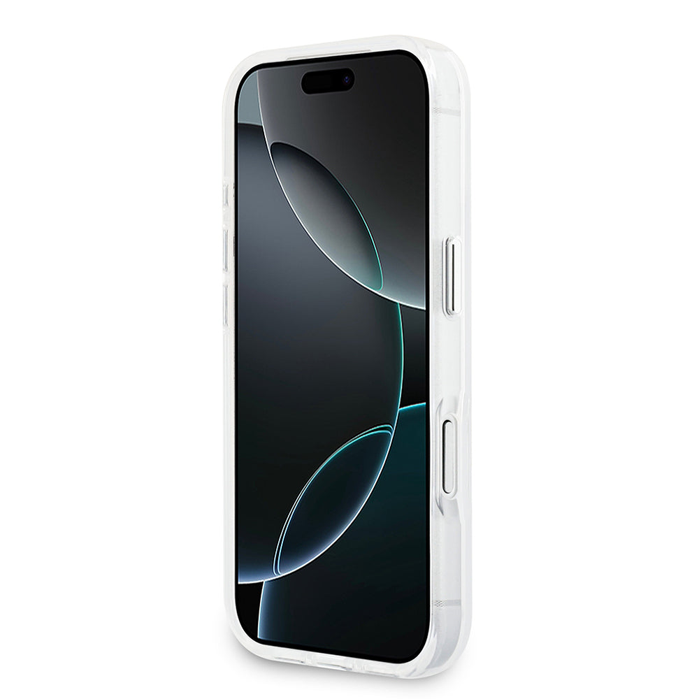 Apple iPhone 17 Pro Kılıf Guess Orjinal Lisanslı M-safe Şarj Özellikli IML Baskılı Üçgen Logolu Metal Kamera Çerçeveli Kapak Siyah