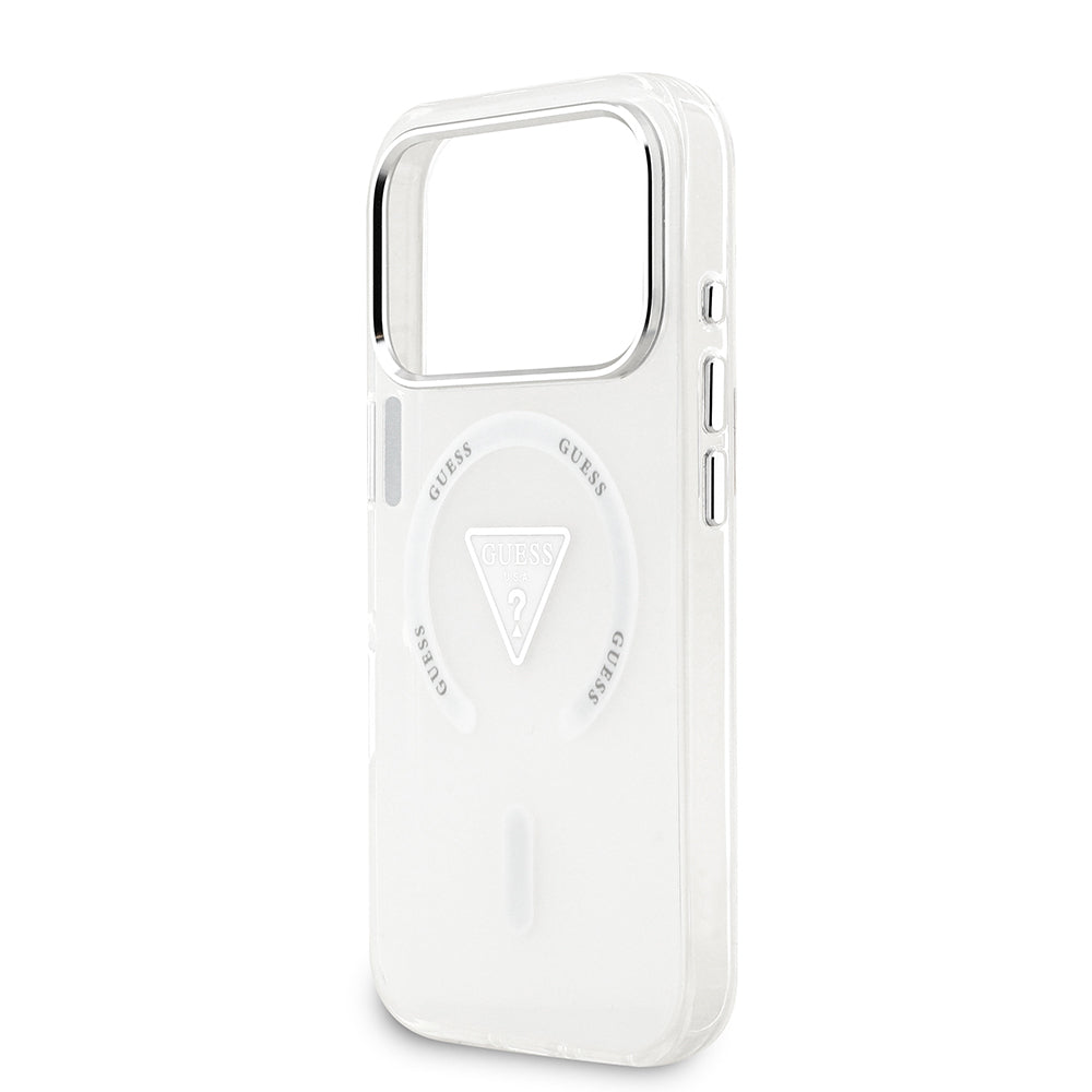 Apple iPhone 17 Pro Kılıf Guess Orjinal Lisanslı M-safe Şarj Özellikli IML Baskılı Üçgen Logolu Metal Kamera Çerçeveli Kapak Siyah