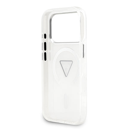 Apple iPhone 17 Pro Kılıf Guess Orjinal Lisanslı M-safe Şarj Özellikli IML Baskılı Üçgen Logolu Metal Kamera Çerçeveli Kapak Şeffaf