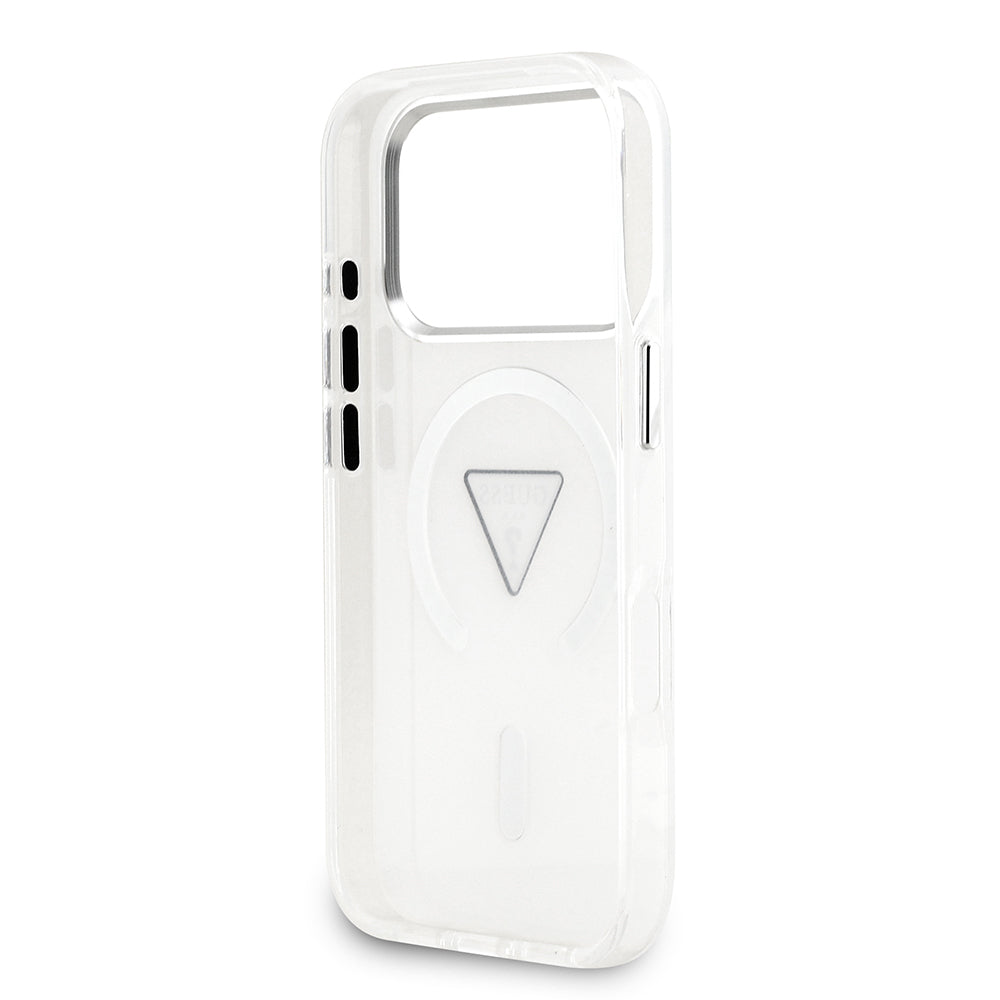 Apple iPhone 17 Pro Kılıf Guess Orjinal Lisanslı M-safe Şarj Özellikli IML Baskılı Üçgen Logolu Metal Kamera Çerçeveli Kapak Siyah