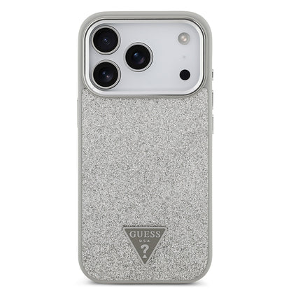 Apple iPhone 17 Pro Kılıf Guess Orjinal Lisanslı M-safe Şarj Özellikli Metal Kamera Çerçeveli Üçgen Logolu Glitter Kapak Gold