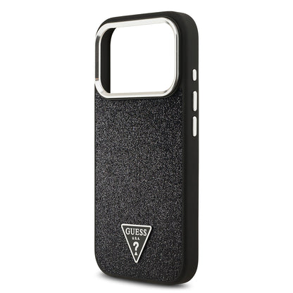 Apple iPhone 17 Pro Kılıf Guess Orjinal Lisanslı M-safe Şarj Özellikli Metal Kamera Çerçeveli Üçgen Logolu Glitter Kapak Pembe