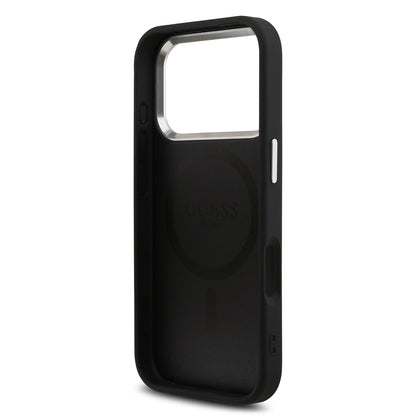 Apple iPhone 17 Pro Kılıf Guess Orjinal Lisanslı M-safe Şarj Özellikli Metal Kamera Çerçeveli Üçgen Logolu Glitter Kapak Pembe