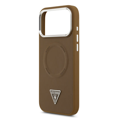 Apple iPhone 17 Pro Kılıf Guess Orjinal Lisanslı M-safe Şarj Özellikli PU Deri Metal Kamera Çerçeveli Üçgen Logolu Kapak Siyah