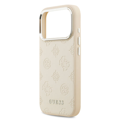 Apple iPhone 17 Pro Kılıf Guess Orjinal Lisanslı M-safe Şarj Özellikli Sıcak Baskılı Klasik Yazı Logolu PU Deri Peony Kapak Siyah