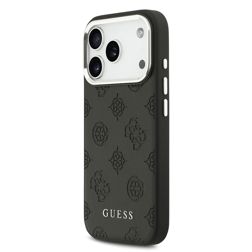 Apple iPhone 17 Pro Kılıf Guess Orjinal Lisanslı M-safe Şarj Özellikli Sıcak Baskılı Klasik Yazı Logolu PU Deri Peony Kapak Bej