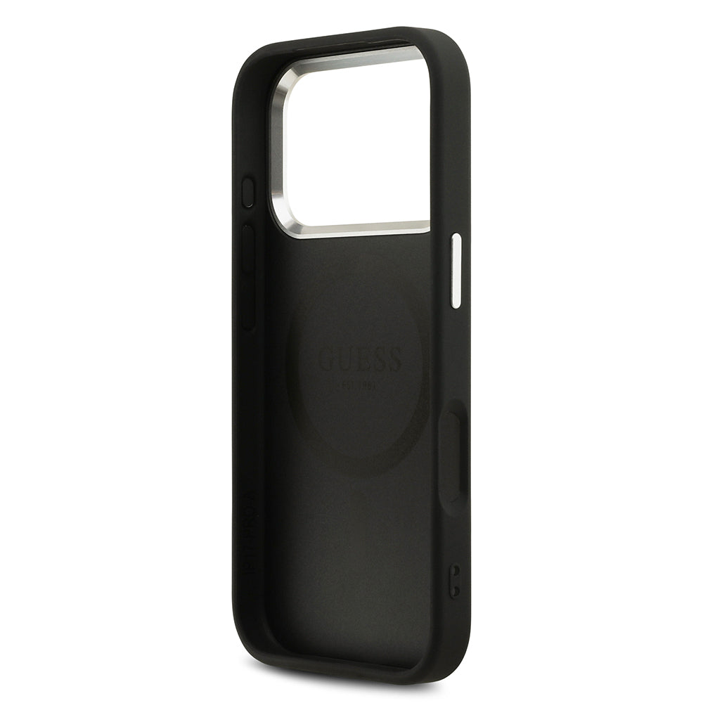 Apple iPhone 17 Pro Kılıf Guess Orjinal Lisanslı M-safe Şarj Özellikli Sıcak Baskılı Klasik Yazı Logolu PU Deri Peony Kapak Bej