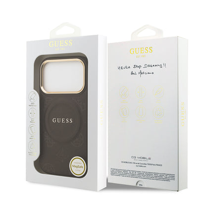 Apple iPhone 17 Pro Kılıf Guess Orjinal Lisanslı M-safe Şarj Özellikli Sıcak Baskılı Yazı Logolu PU Deri Peony Kapak Bej