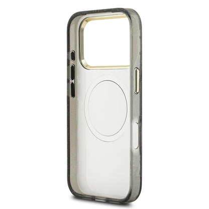 Apple iPhone 17 Pro Kılıf Guess Orjinal Lisanslı M-safe Şarj Özellikli Simli Çiçek Desenli Metal Kamera Çerçeveli Üçgen Logolu Kapak Beyaz