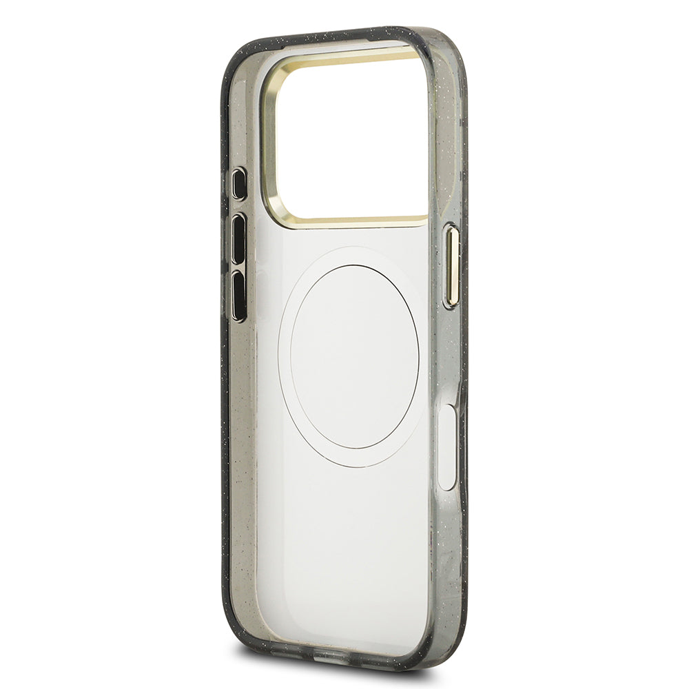 Apple iPhone 17 Pro Kılıf Guess Orjinal Lisanslı M-safe Şarj Özellikli Simli Çiçek Desenli Metal Kamera Çerçeveli Üçgen Logolu Kapak Yeşil