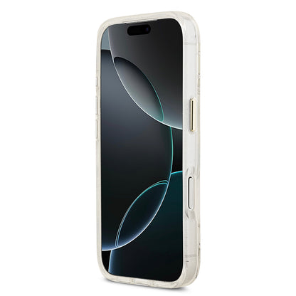 Apple iPhone 17 Pro Kılıf Guess Orjinal Lisanslı M-safe Şarj Özellikli Simli Çiçek Desenli Metal Kamera Çerçeveli Üçgen Logolu Kapak Siyah