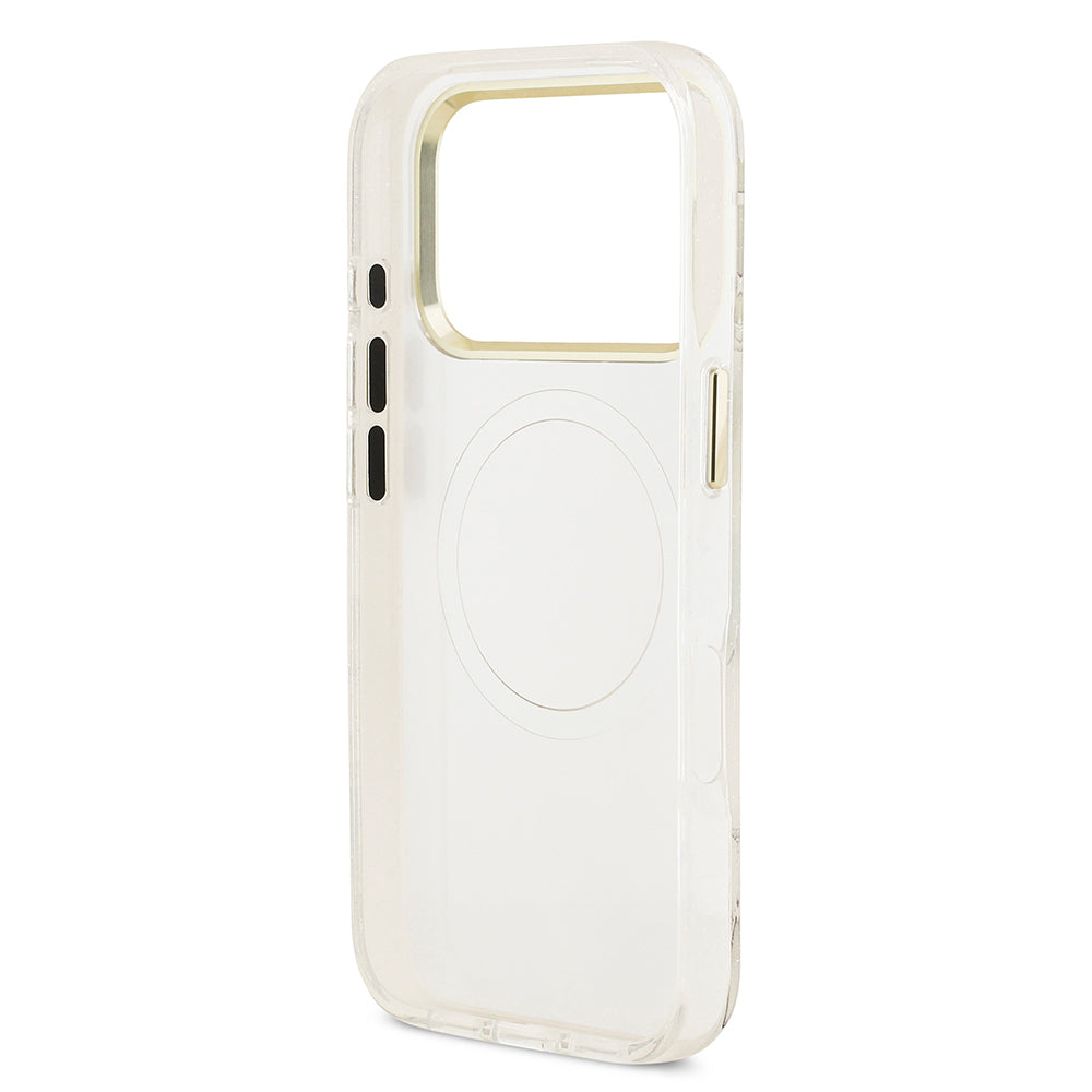 Apple iPhone 17 Pro Kılıf Guess Orjinal Lisanslı M-safe Şarj Özellikli Simli Çiçek Desenli Metal Kamera Çerçeveli Üçgen Logolu Kapak Yeşil