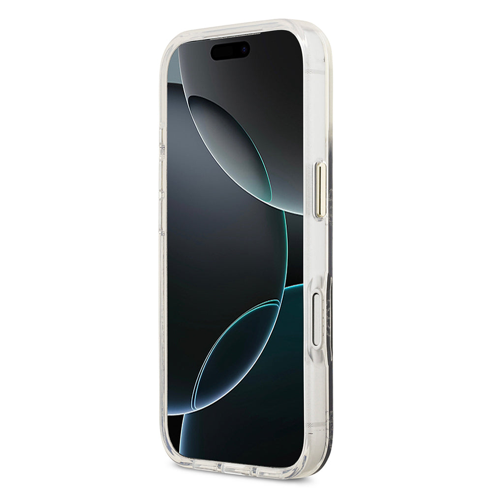 Apple iPhone 17 Pro Kılıf Guess Orjinal Lisanslı M-safe Şarj Özellikli Simli Peony Desenli Silikon Kapak Pembe