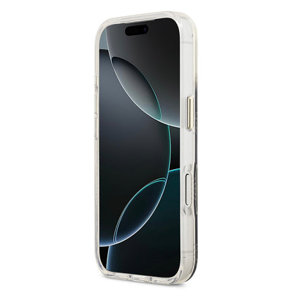 Apple iPhone 17 Pro Kılıf Guess Orjinal Lisanslı M-safe Şarj Özellikli Simli Peony Desenli Silikon Kapak Siyah