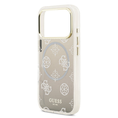 Apple iPhone 17 Pro Kılıf Guess Orjinal Lisanslı M-safe Şarj Özellikli Simli Peony Desenli Silikon Kapak Pembe