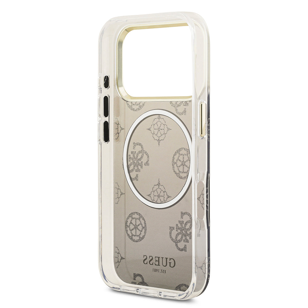 Apple iPhone 17 Pro Kılıf Guess Orjinal Lisanslı M-safe Şarj Özellikli Simli Peony Desenli Silikon Kapak Siyah