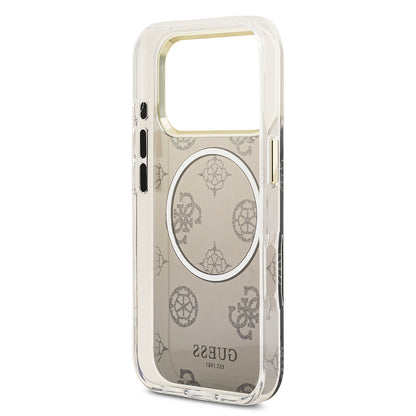 Apple iPhone 17 Pro Kılıf Guess Orjinal Lisanslı M-safe Şarj Özellikli Simli Peony Desenli Silikon Kapak Siyah