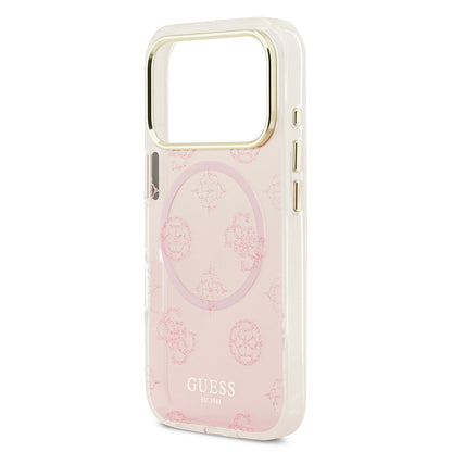 Apple iPhone 17 Pro Kılıf Guess Orjinal Lisanslı M-safe Şarj Özellikli Simli Peony Desenli Silikon Kapak Siyah