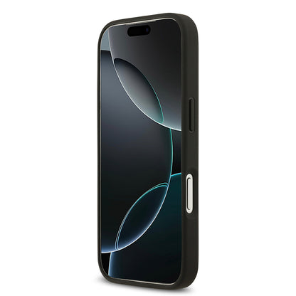 Apple iPhone 17 Pro Kılıf Guess Orjinal Lisanslı M-safe Şarj Özellikli Taneli Çiçek Tasarımlı Metal Yazı Logolu Kapak Siyah