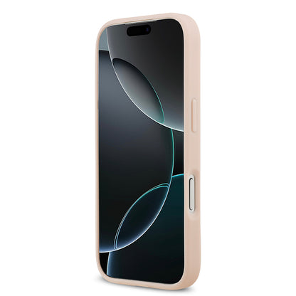Apple iPhone 17 Pro Kılıf Guess Orjinal Lisanslı M-safe Şarj Özellikli Taneli Çiçek Tasarımlı Metal Yazı Logolu Kapak Pembe