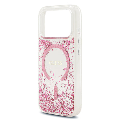 Apple iPhone 17 Pro Kılıf Guess Orjinal Lisanslı M-safe Şarj Özellikli Transparan Resin Bottom Kapak Pembe