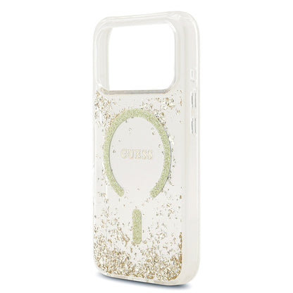 Apple iPhone 17 Pro Kılıf Guess Orjinal Lisanslı M-safe Şarj Özellikli Transparan Resin Bottom Kapak Pembe