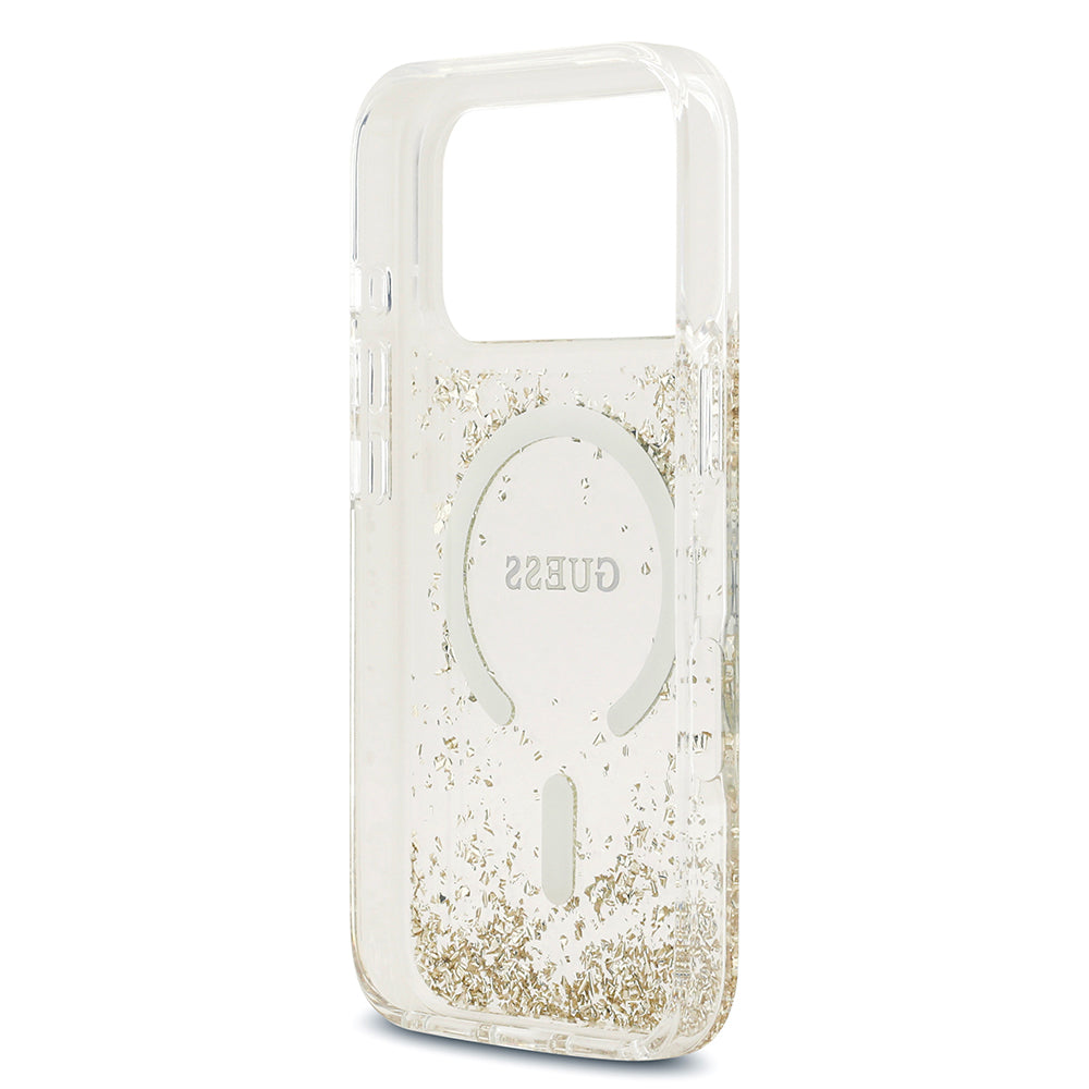 Apple iPhone 17 Pro Kılıf Guess Orjinal Lisanslı M-safe Şarj Özellikli Transparan Resin Bottom Kapak Pembe