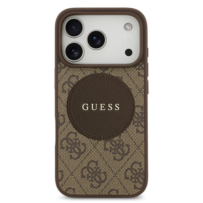 Apple iPhone 17 Pro Kılıf Guess Orjinal Lisanslı M-safe Şarj Özellikli Yazı Logolu Circle Classic Kapak  Pembe