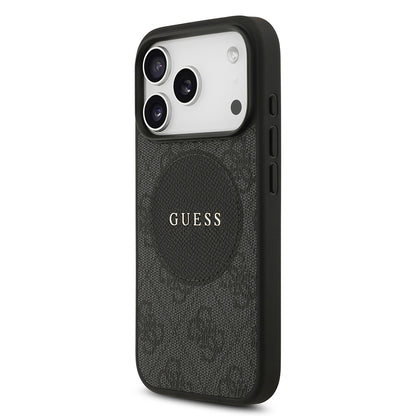 Apple iPhone 17 Pro Kılıf Guess Orjinal Lisanslı M-safe Şarj Özellikli Yazı Logolu Circle Classic Kapak  Kahverengi