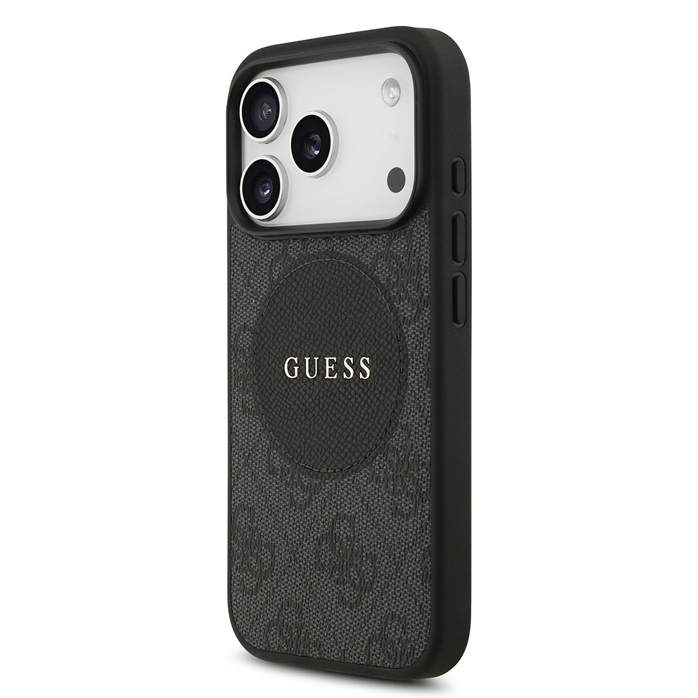 Apple iPhone 17 Pro Kılıf Guess Orjinal Lisanslı M-safe Şarj Özellikli Yazı Logolu Circle Classic Kapak  Siyah