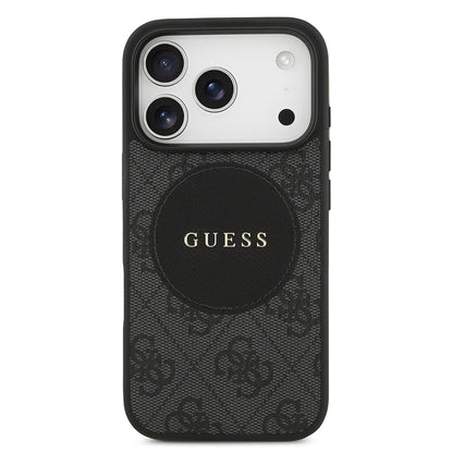 Apple iPhone 17 Pro Kılıf Guess Orjinal Lisanslı M-safe Şarj Özellikli Yazı Logolu Circle Classic Kapak  Pembe