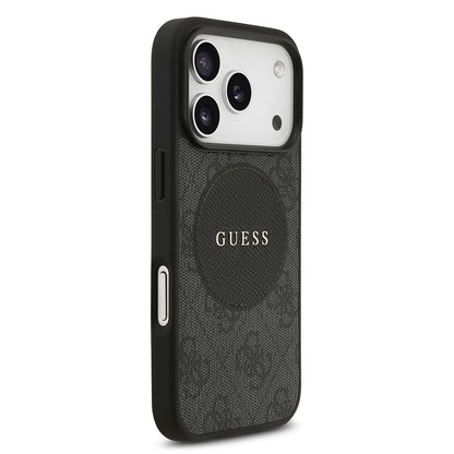 Apple iPhone 17 Pro Kılıf Guess Orjinal Lisanslı M-safe Şarj Özellikli Yazı Logolu Circle Classic Kapak  Siyah