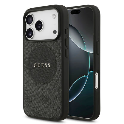 Apple iPhone 17 Pro Kılıf Guess Orjinal Lisanslı M-safe Şarj Özellikli Yazı Logolu Circle Classic Kapak  Siyah