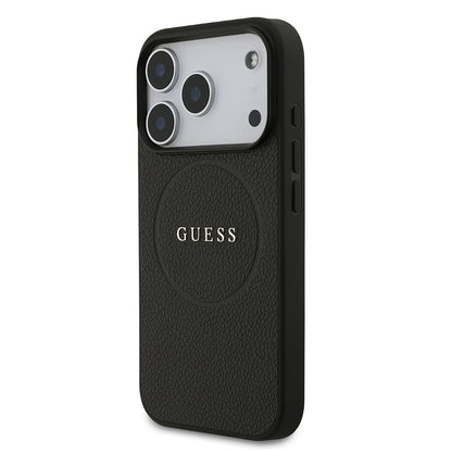 Apple iPhone 17 Pro Kılıf Guess Orjinal Lisanslı M-safe Şarj Özellikli Yazı Logolu PU Deri Kapak Siyah