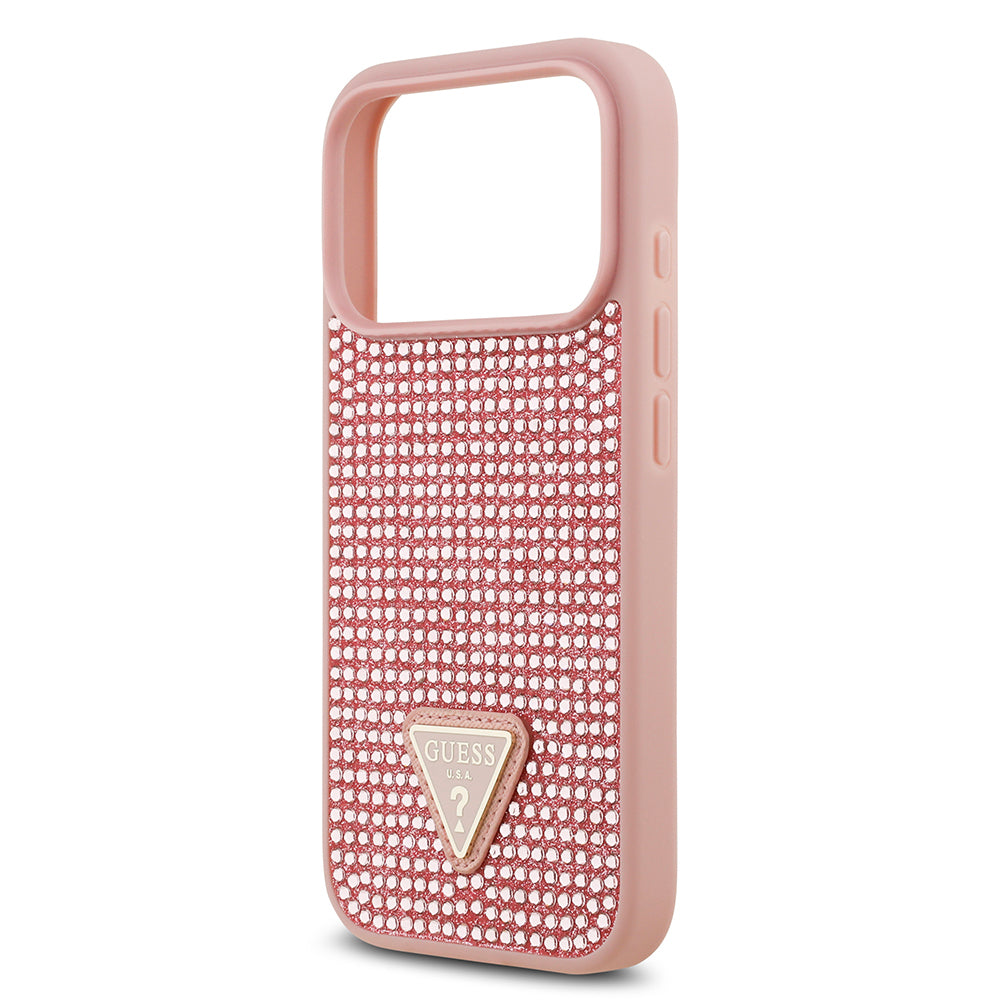 Apple iPhone 17 Pro Kılıf Guess Orjinal Lisanslı Taşlı Arka Yüzey Üçgen Logolu Kapak Gümüş