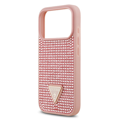 Apple iPhone 17 Pro Kılıf Guess Orjinal Lisanslı Taşlı Arka Yüzey Üçgen Logolu Kapak Pembe