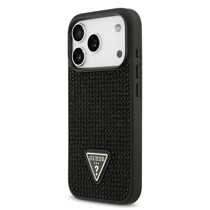 Apple iPhone 17 Pro Kılıf Guess Orjinal Lisanslı Taşlı Arka Yüzey Üçgen Logolu Kapak Siyah
