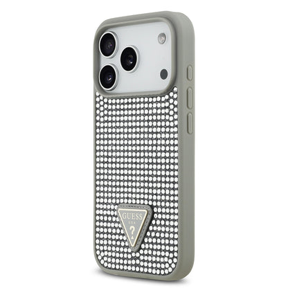 Apple iPhone 17 Pro Kılıf Guess Orjinal Lisanslı Taşlı Arka Yüzey Üçgen Logolu Kapak Pembe