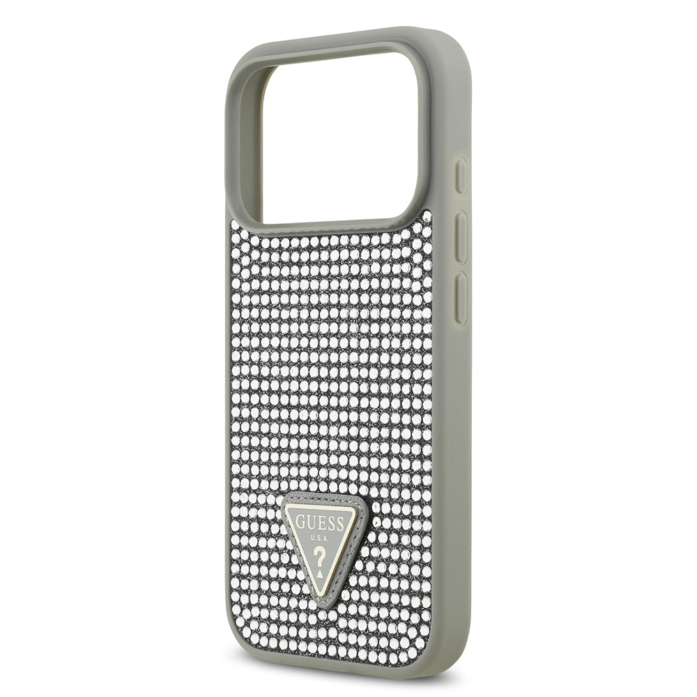 Apple iPhone 17 Pro Kılıf Guess Orjinal Lisanslı Taşlı Arka Yüzey Üçgen Logolu Kapak Gold