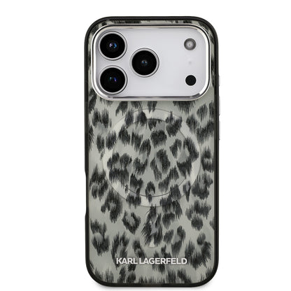 Apple iPhone 17 Pro Kılıf Karl Lagerfeld Orjinal Lisanslı M-safe Şarj Özellikli IML Leopar Baskılı Kapak Kahverengi