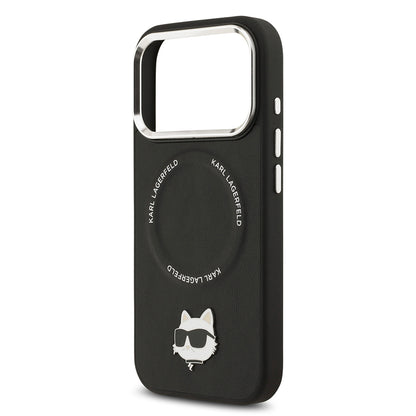 Apple iPhone 17 Pro Kılıf Karl Lagerfeld Orjinal Lisanslı M-safe Şarj Özellikli Metal Kamera ve Buton Tasarımlı Choupette PU Deri Kapak Siyah