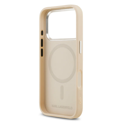 Apple iPhone 17 Pro Kılıf Karl Lagerfeld Orjinal Lisanslı M-safe Şarj Özellikli Metal Kamera ve Buton Tasarımlı K&C PU Deri Kapak Gri