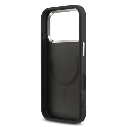 Apple iPhone 17 Pro Kılıf Karl Lagerfeld Orjinal Lisanslı M-safe Şarj Özellikli Metal Kamera ve Buton Tasarımlı K&C PU Deri Kapak Siyah