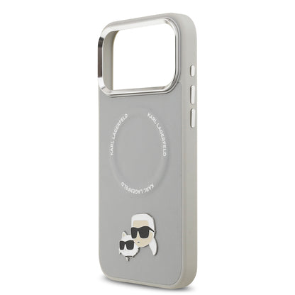 Apple iPhone 17 Pro Kılıf Karl Lagerfeld Orjinal Lisanslı M-safe Şarj Özellikli Metal Kamera ve Buton Tasarımlı K&C PU Deri Kapak Bej